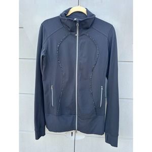 Lululemon Athletica black Nice Asana Athleisure Full Zip Jacket Ruffle  Size 10